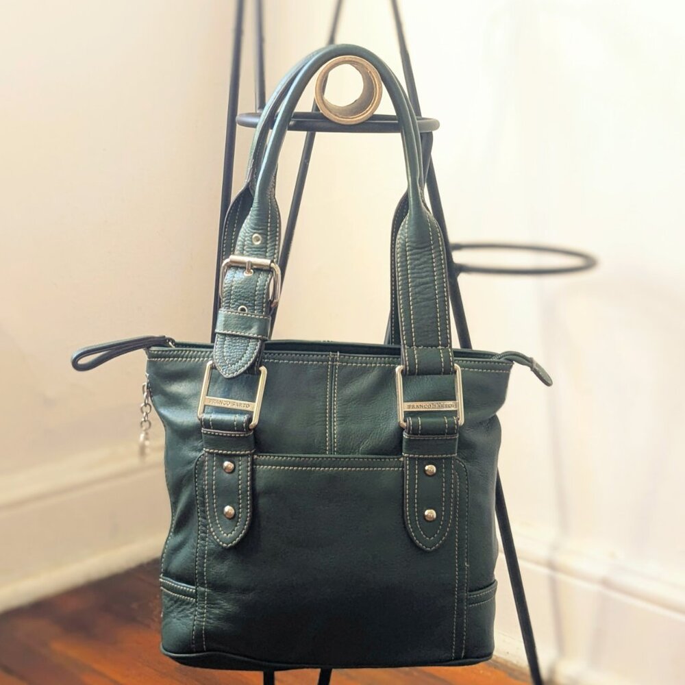 Franco Sarto Moss Green Leather Belted Shoulder Tote Bag